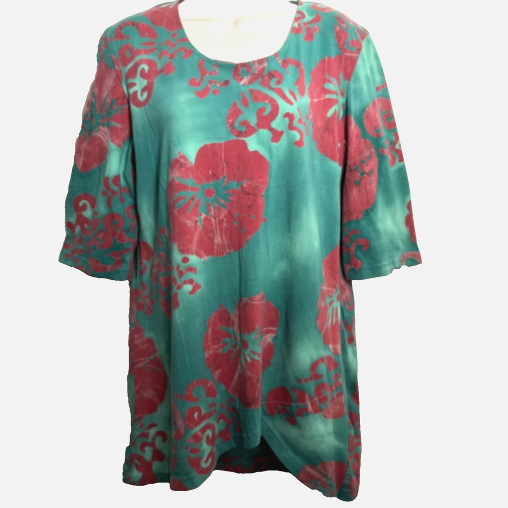 Su Placer Tunic Top‎ Women's M Asymmetrical Hem Colorful Boho Artsy Art To Wear